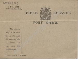 Blank Field Service postcard.