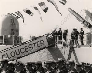 "H.M.S. Gloucester on commisioning day." Note the