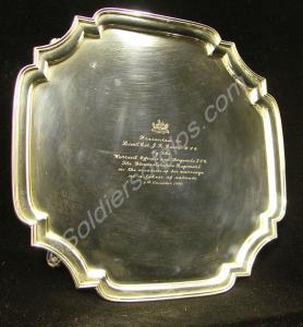 Square silver salver belonging to Lt.-Col. J.R. Gu