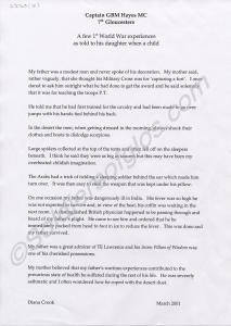 Manuscript of  'A few 1st World War experiences of