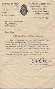 Letter from the Ministry of Food to Mr. A. R.. Sea