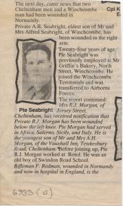 Newspaper cutting about Private A.E. Seabright. 19