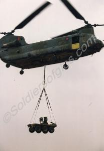 A Chinook helicopter lifting A.T.M.P. from Sarajev
