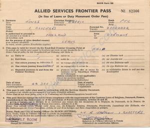 Allied Services Frontier Pass. (In lieu of Leave o