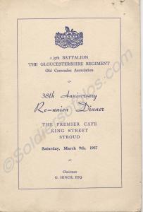 38th Anniversary Reunion dinner card. 1/5th Battal