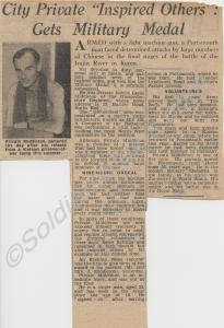 Newspaper cutting referring to 22530094 Private Ro