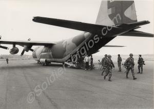 Troops leaving Hercules Transport. Gloucestershire