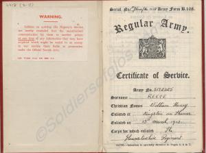 Certificate of Service Red Book. R.S.M. Reece W.H.