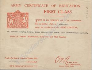 First Class Certificate of Education c. 1925. R.S.
