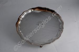 Silver salver with engraving of a mushroom. Inscri