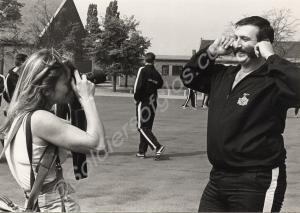 Sergeant Pomeroy poses with his moustache and mutt