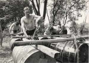 Building a barrel raft. The Gloucestershire Regime