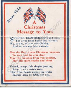 Christmas message card to British troops. 1914.