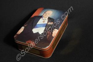 Tin box with portrait of Winston Churchill on the