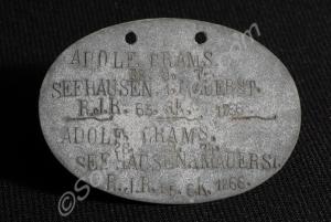 German identication tag of zinc for Adolf Grams. 1