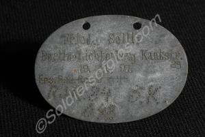 German identication tag made of zinc for Friedrich