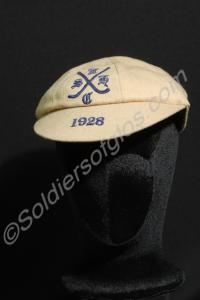 Buff Hockey Cap with blue embroidery. 1928. Belong
