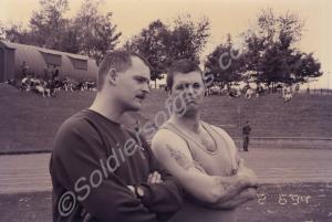 Two soldiers at sports event. "Big Robbo and Bigge
