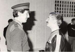 Company Sergeant Major Jones, H.Q.,  receiving his