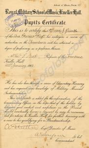 School of Music Certificate to 7738 Bandsman Josep