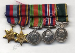 Group of five miniature medals; 1939-1945 Star, Bu