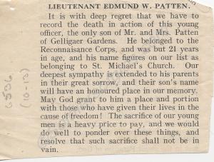 Newspaper cutting. Lieutenant Edmund William Patte