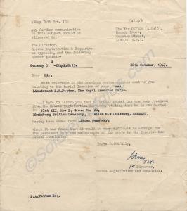 War Graves Registration Form. Lieutenant Edmund Wi