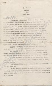 Letter to Mrs. Patten from J.E. Gethyn-Jones. Lieu