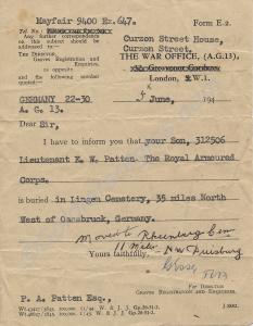 War Office (A.G.13) A. Form E.2, Reference burial