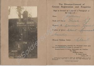 Grave cross and Registration Card. 290261 Private