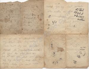 Letter home to Mother. 13925 Lance-Corporal Mauric