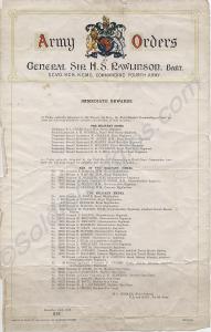 Army Order No 313, Fourth Army, General Sir H.S. R