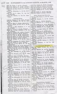 Supplement to London Gazette 1919 (photo copy), re