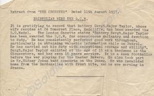 (a) Extract from 'The Observer' on D.C.M. 1917. (b