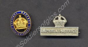 Two lapel badges. (1) Gilt and blue enamel oval Na