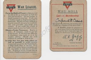 YMCA membership card. 1617 Corporal James Henry Co