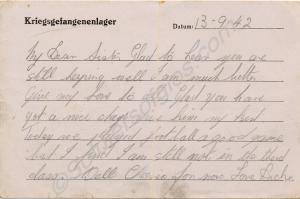 P.O.W.postcard from Lance Corporal Richard Carter,