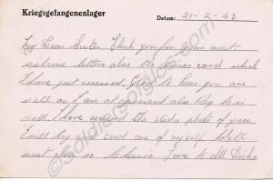 P.O.W.postcard from Lance Corporal Richard Carter,