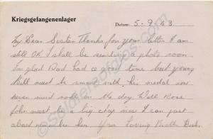 P.O.W. postcard from Lance Corporal Richard Carter