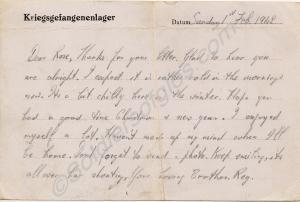 P.O.W. postcard from Private Reginald Carter, 2nd