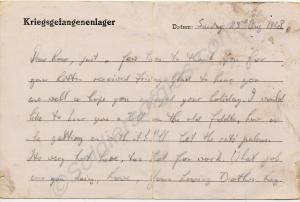 P.O.W. postcard from Private Reginald Carter, 2nd