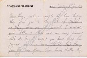 P.O.W. postcard from Private Reginald Carter, 2nd