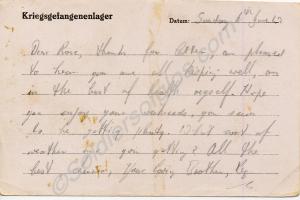 P.O.W. postcard from Private Reginald Carter, 2nd