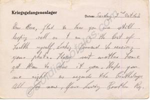 P.O.W. postcard from Private Reginald Carter, 2nd