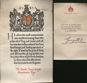 Remembrance scroll of Private Harold Francis Wrigh
