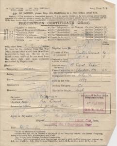 Officer's Protection Certificate. Lieutenant Ian D