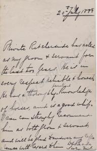 Character reference by Surgeon Reade, Army Medical
