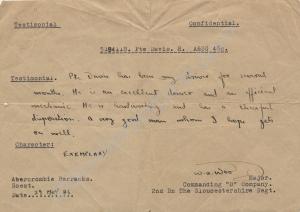 Character reference for 5194118 Private R. Davis b