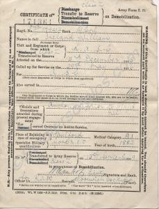 Certificate of Transfer to Reserve on Demobilizati