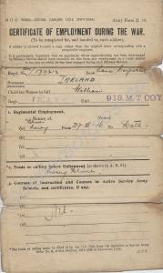 Certificate of Employment During the War 1919. 179